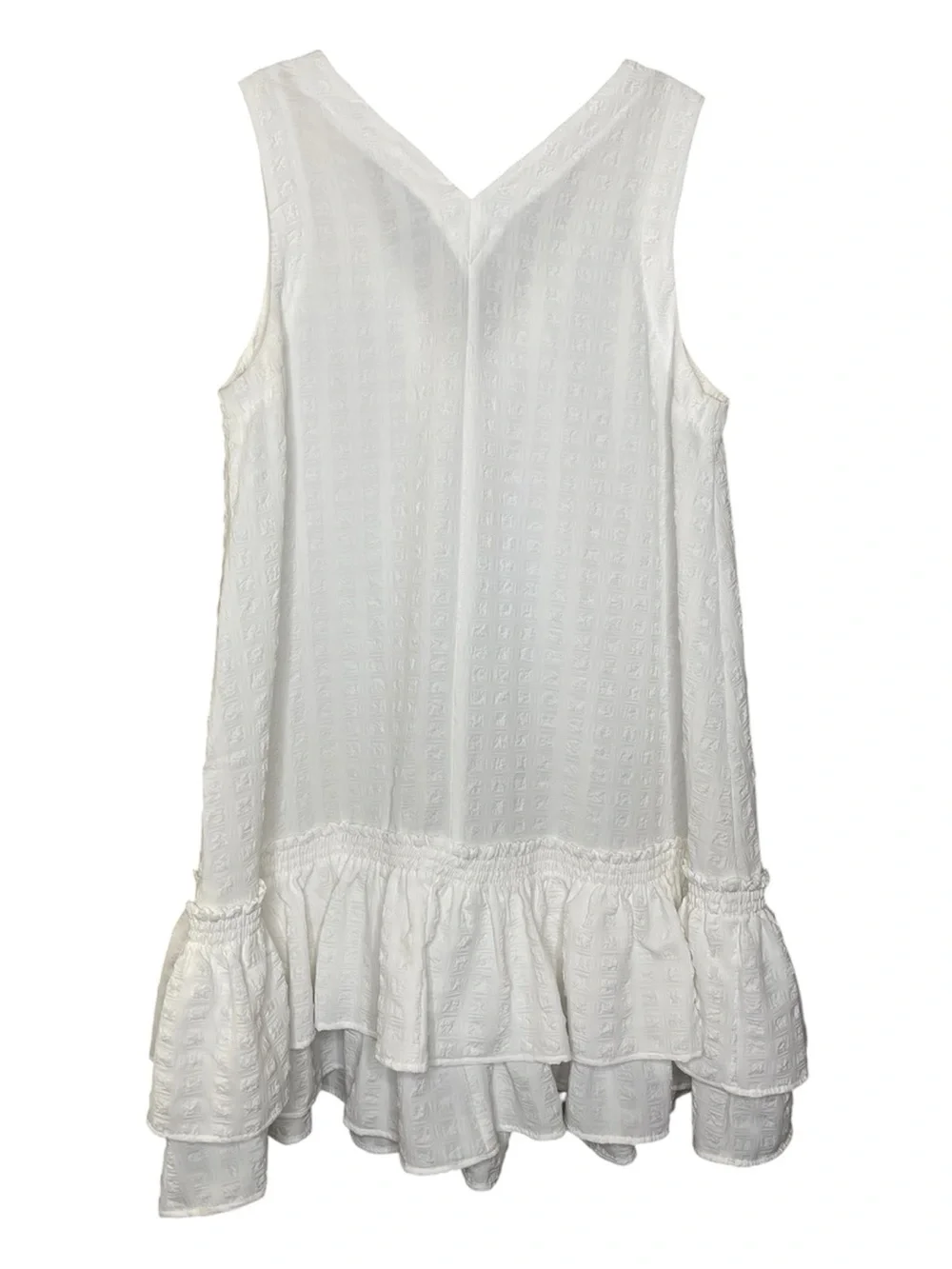 Calvin Klein women's white sleeveless V-neck ruffled A-line mini dress Sz 10 - Picture 3 of 5